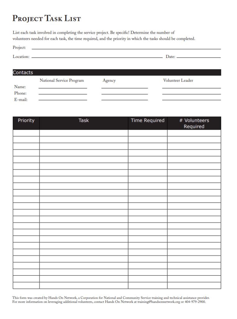 Project Task List Template