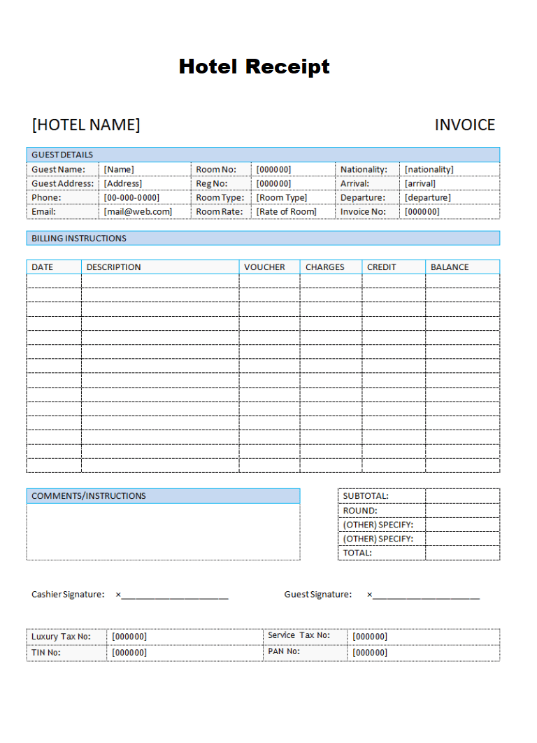 Hotel Receipt Templates | 14+ Free Word, Excel & PDF Formats, Samples ...