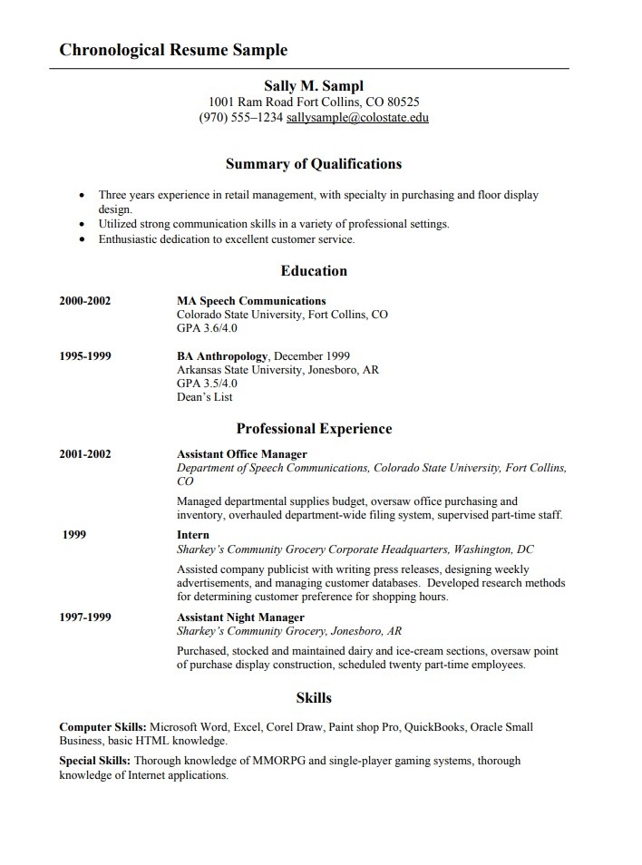 12+ Chronological Resume Templates | MS Word, Excel & PDF ...