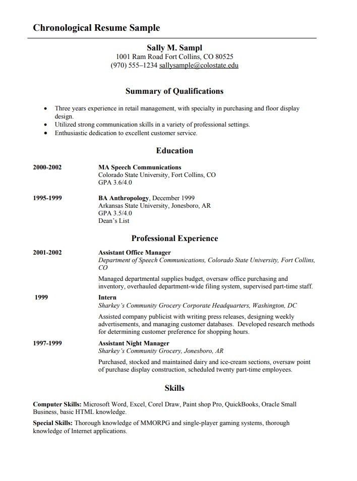 Chronological Resume Templates 12 Free Word Excel PDF Formats 