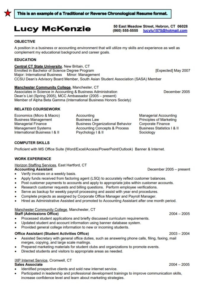 Reverse Chronological Resume Format