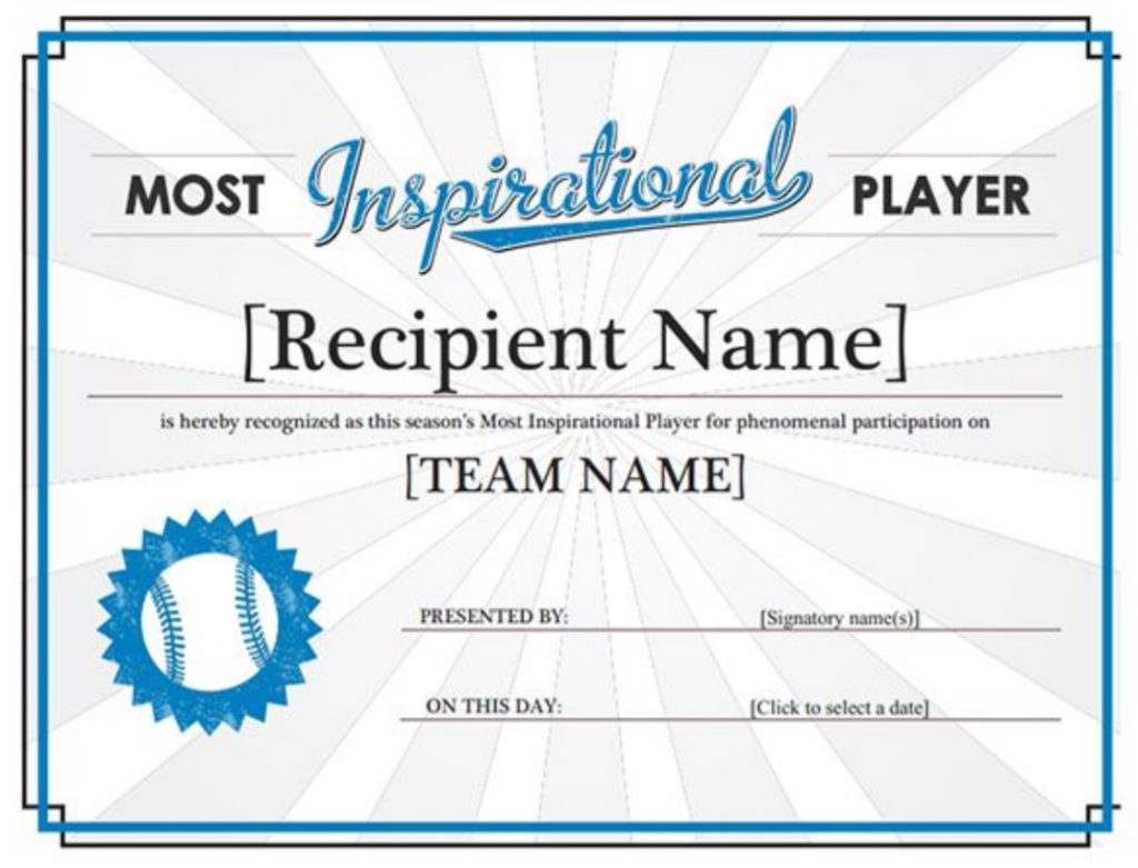 Most Inspirational Player Certificate Template