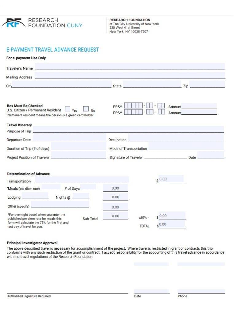 E-Payment Travel Advance Request Form