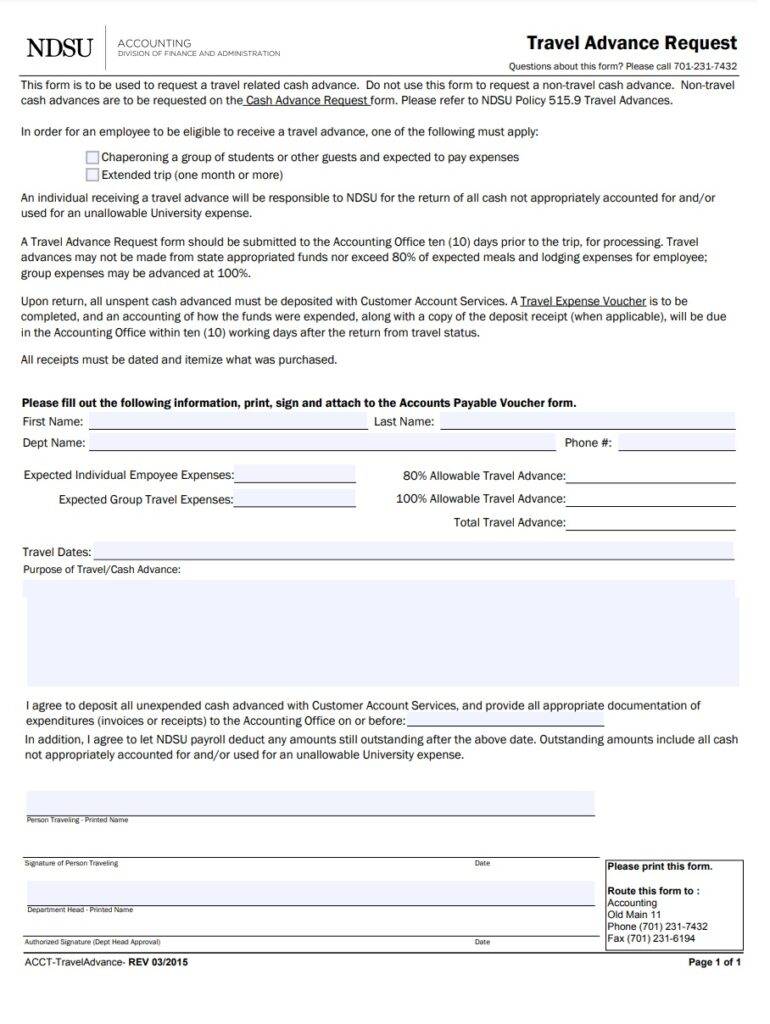 Travel Advance Request Form PDF